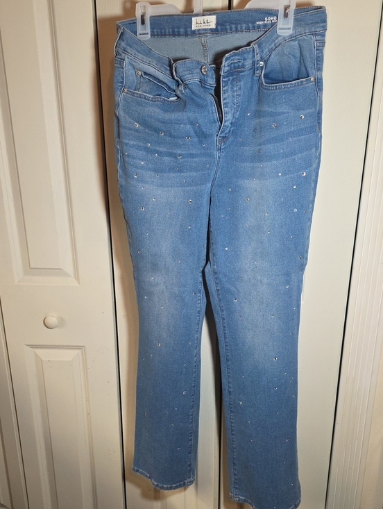 Nicole Miller New York Denim - Nicole Miller Light Blue Rhinestone Boot Cut Jeans